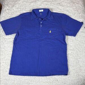 JOHNNIE-O Blue Combed Cotton 4-Button Polo Shirt w/ Logo On Pocket, Size Large